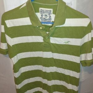 Hollister Olive and White Striped Polo